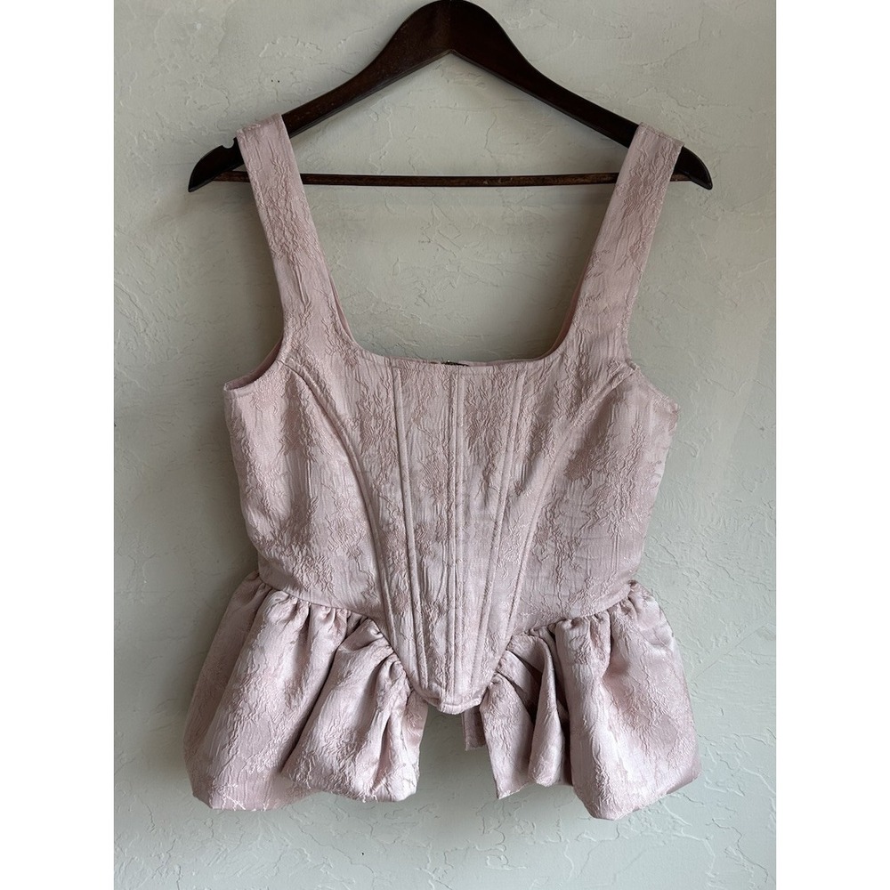 Siempre X Anthropologie Corset Side Peplum Top S NWT Dusty Pink Regency Coquette